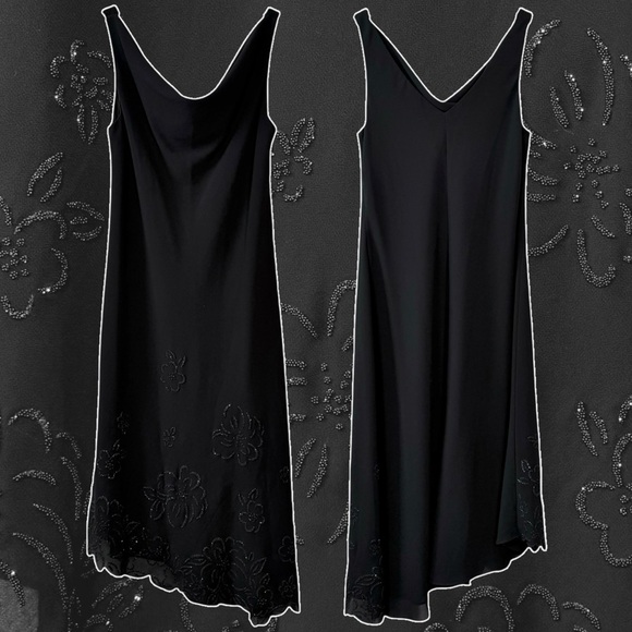 Jump Apparel Size 16 Black Y2K Cowl Neck Floral Beaded Asymmetrical Hem Dress - Picture 9 of 9